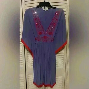 Megan Park England Silk Dress Womens Size 2 Intricate Beading Detail